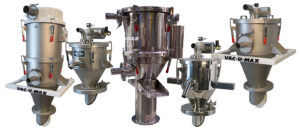 The VAC-U-MAX Signature Series™ Pre-Engineered vacuum conveyor lineup, featuring varied finishes, body designs, and discharge configurations, highlights how each conveyor can be tailored to meet specific material characteristics and process needs.