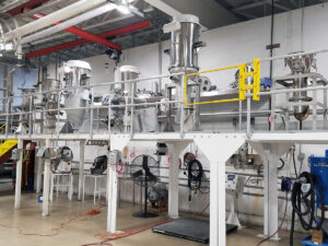 A dedicated test facility, capable of full-scale testing, is used to measure critical material properties including bulk density, flowability, particle attrition, vacuum conveying rates, and vacuum conveyor designs.